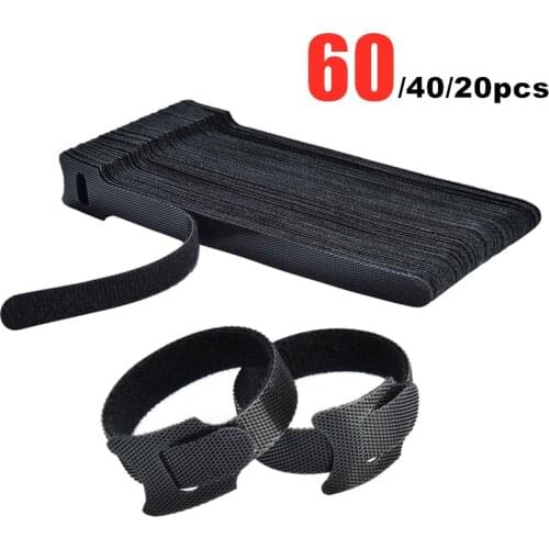 60-20PCS Nylon Cable Ties 20CM Organizer Wire Winder Hook Loop Strap on Charging Cable Earphone Mouse Cord Office Management