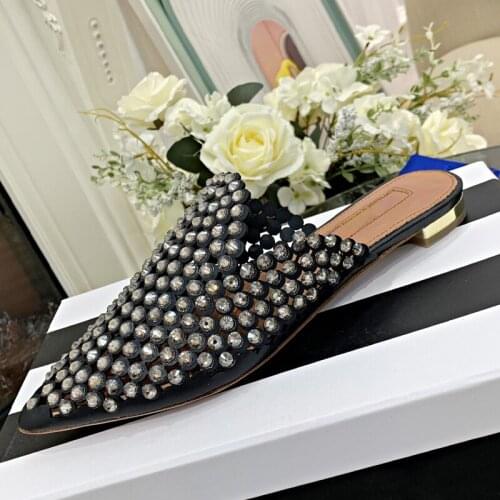 Fashion Sandals Women Pointed Toe Blingbling Crystal Rhinestone Wedding Shoes Luxury Brand Woman Mules Slippers High Quality