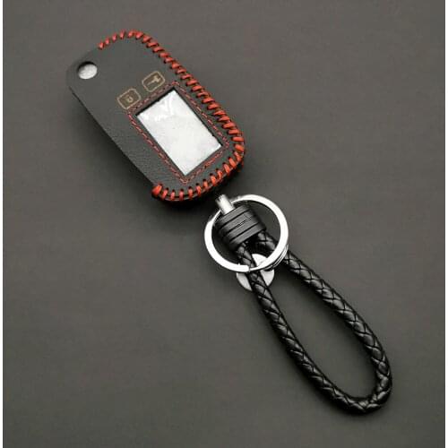 Fashion Men 100% Leather Russian Version Car Alarm System Cover for Tomahawk TW9010 TW9020 TW9030 Lcd Two Way Remote Case