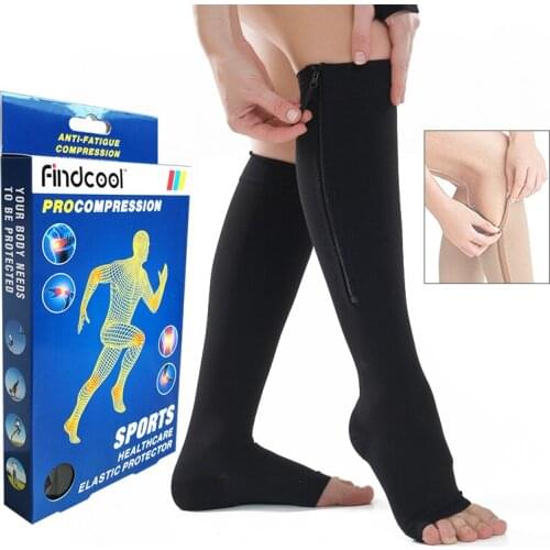FINDCOOL Zipper Compression Stockings Open Toe Leg Support Medical Edema Varicose Veins Swollon Sore Knee Stockings