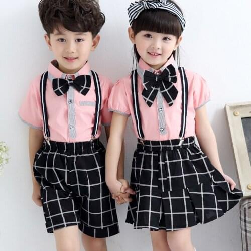 Childrens school uniform new style boys and girls short-sleeved stage performance clothing costumes Two-piece suit