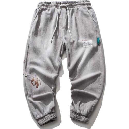 Hip Hop Patchwork Print Denim Jeans Streetwear Harajuku Elastic Waist Pant Man Oversize Loose Joggers Men Trousers