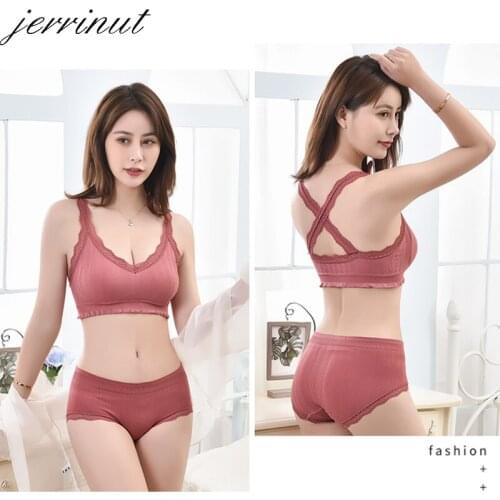 Jerrinut Women Lace Bra Sets Sexy Underwear Set Seamless Bralette Top No Steel Ring Wire Free Bra Breathable Bra Set
