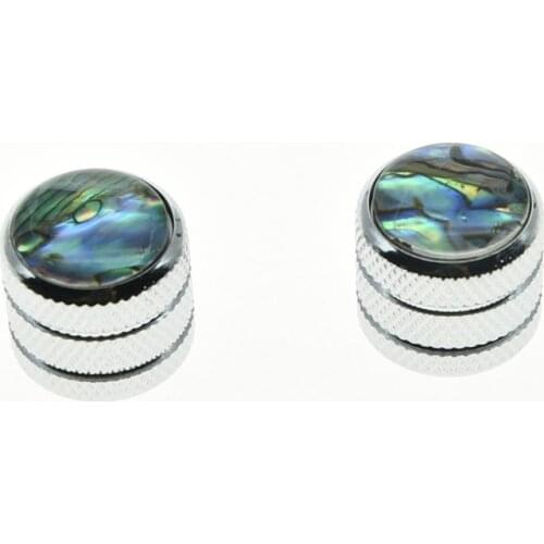 KAISH 2pcs Chrome Push On Guitar Abalone Top Cap Dome Knobs Bass Knob Telecaster Knob