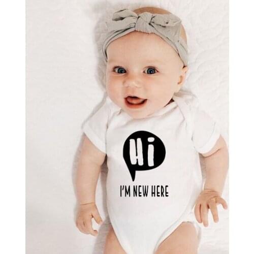 Summer Short Sleeve Bodysuits I'm New Here Letter Printed Cotton Newborn Baby Onesie Casual Funny Jumpsuit