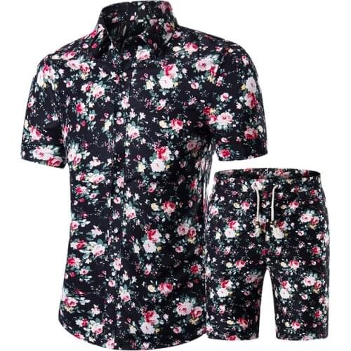 Summer Men Sets 2021 New Print Floral Short Sleeve Shirts Sets Fashion Casual Fit Slim Turn-down Collar Men Suits