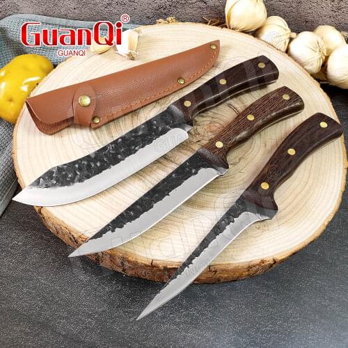 Forged Slaughter Boning Knife Stainless Steel Cleaver Chopping Cutting Knife Handmade Forged Wood Handle Chef Knife Knife Set