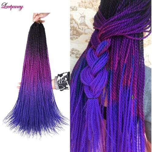 Lovepancy 30 Roots Senegalese Twist Crochet Braid Hair Weaves Ombre Synthetic Braiding Hair Extensions Long Black Brown Purple