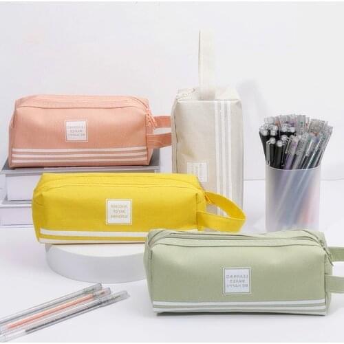 1 Pieces Kawaii Cute Striped Pen Pencil Bag Canvas School Stationary Receive Tools Makeup Pouch Cosmetics Case