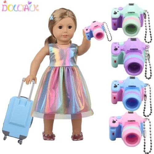 Fashion Doll Accessories Clothes Trave PU Suitcases For 18'' American Toys For Girls Gift Mini Camera,43 cm Reborn Dolls