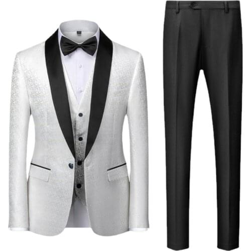 Fashionable Men Business Jacquard Suit Slim Fit Mens Single-breasted Blazers with Vest and Pants Classic Wedding Suits for Man