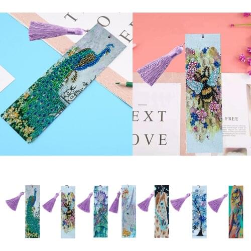Artificial Leather Tassel Bookmark Diamond Painting Kit 5D DIY Special Drill Crystal Rhinestone Embroidery Arts Crafts