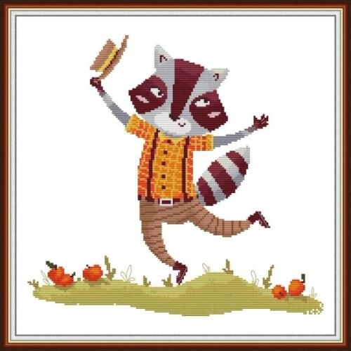 Joy Sunday Cross Stitch Kit Counted Mr. Tanuki Patterns 11CT 14CT Print Stamped Embroidery Needlework Fabric Art Home Decoration