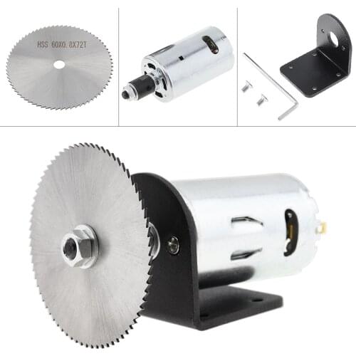 24V 555 Motor Table Saw Kit with Ball Bearing Mounting Bracket and 60mm Saw Blade for Woodworking Cutting Polishing Engraving