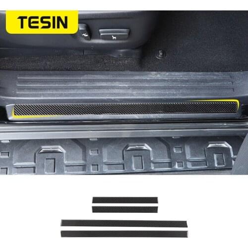 TESIN Soft Carbon Fiber Car Door Sill Enter Guard Scuff Decoration Cover for Toyota 4Runner 2010+ Car Interior Accessories