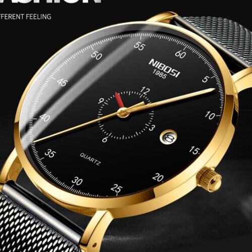 NIBOSI Fashion Watch Men Waterproof Slim Mesh Strap Minimalist Wrist Watches For Men Quartz Sports Watch Clock Relogio Masculino