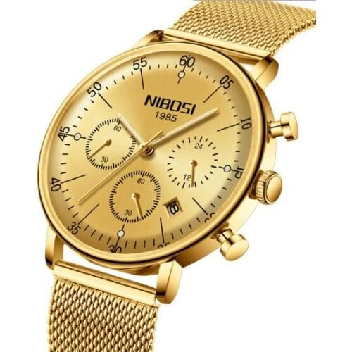 NIBOSI Luxury Mens Quartz Watch Fashion Sport Ultra Thin Date Golden Watch Waterproof Male Watches Clock Man Relogio Masculino