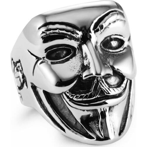 Wedding rings V for Vendetta Mask Ring Stainless Steel Ring Jewerly Wholesale Factory Price Movie Guy Fawkes Mask Ring