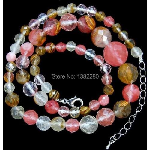 ! Wholesales beautiful 6-14mm faceted Watermelon Tourmaline TOWER Necklace 18" JT6512