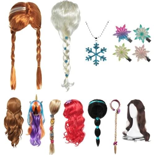 LUCKKIDS Girl Elsa Anna Cosplay Wig Princess Children Snow White Tangled Hair Braid Wigs Girls Princess Birthday Gift For Party