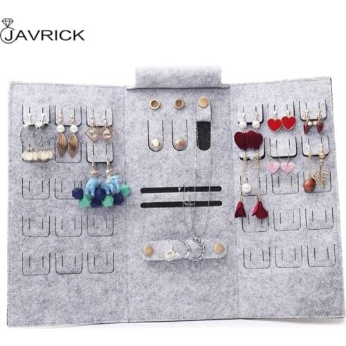 Portable Roll-up Felt Jewelry Roll Storage Bag Folding Travel Earrings Necklaces Bracelets Rings Container Storage