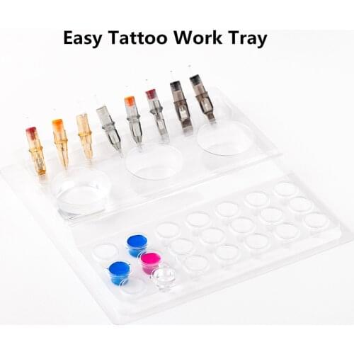 EZ Easy Disposable Plastic Tattoo Work Tray combine rinse cups& ink caps & cartridge slot holds 20 tray