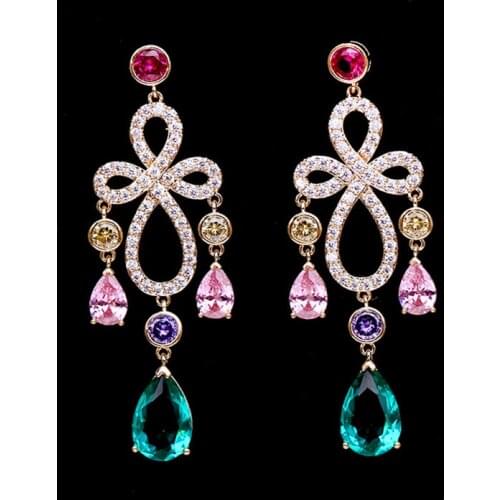 Christmas knot Earrings for Women 2021 New Fashion Wedding Bridal Earings Colorful Zircon Sweet Temperament Drop Tassel Earring