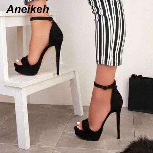 Aneikeh NEW Summer Fashion Nightclub Buckle Platform Sandals Women Roman Thin High Heels Pumps Cover heel Party Shoes Size 35-42