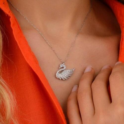 Diamond Model Swan Silver Necklace