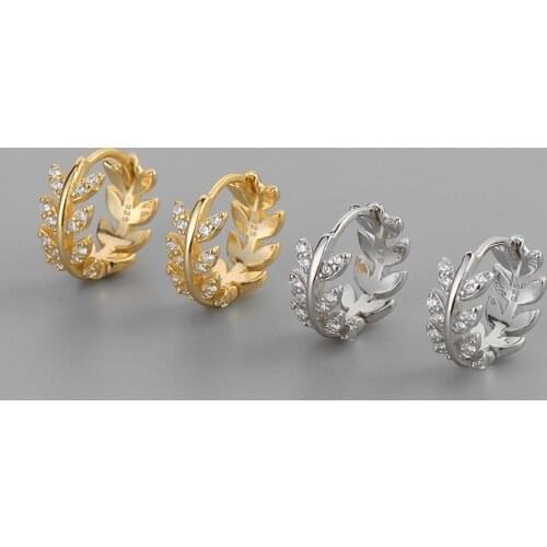 New Fashion Simple Leaf Shape Hoop Earrings Crystal Zirconia Stud Small Huggies Shiny Lovely Piercing Earring Jewelry For Women