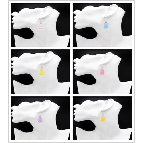 2020 New Cute Candy Color Cartoon Resin Bear Earrings DIY Handmade Colorful Resin Bear Earrings Fashion Jewelry