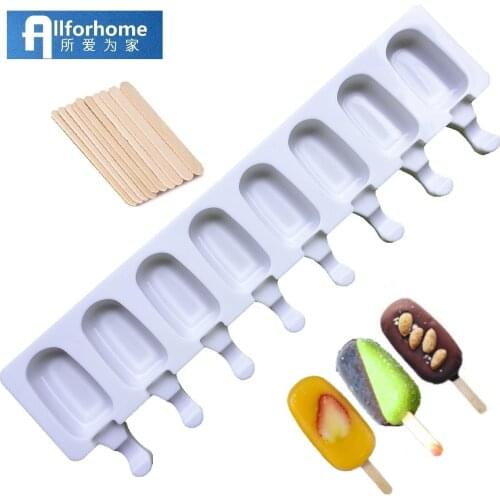 Allforhome 8/4/1 Hole Silicone Ice Cream Mold Ice Pop Cube Popsicle Barrel Mold Dessert DIY Mould Maker Tool with Popsicle Stick