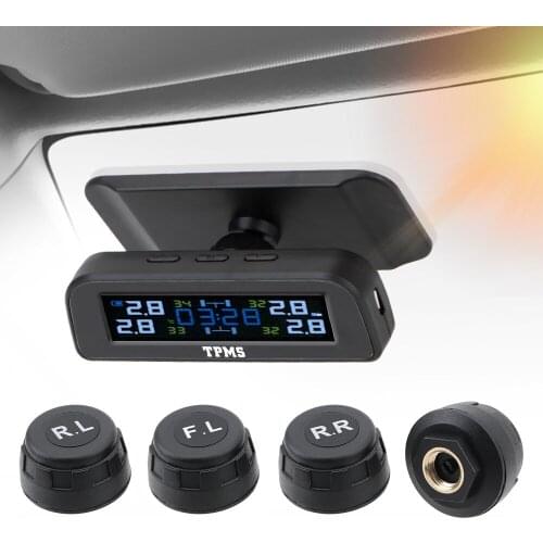 With 4 External Sensors Tire Pressure Monitoring System Car Tyre Pressure Monitor Temperature Warning Fuel Save Solar TPMS