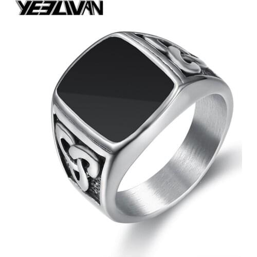 Nordic Vikings Rings 316L Stainless Steel Black Punk Mens Ring Hammer Retro Silver Color Biker Finger Jewelry Drop Shipping