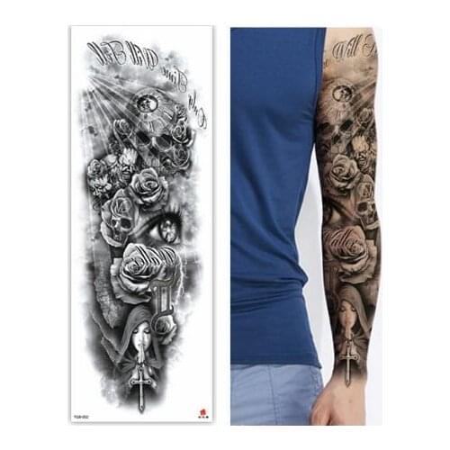 Waterproof Tattoos Sticker Full Arm sunshine skull rose flower girl tattoo Water Transfer flash tatoo fake tattoo for men women