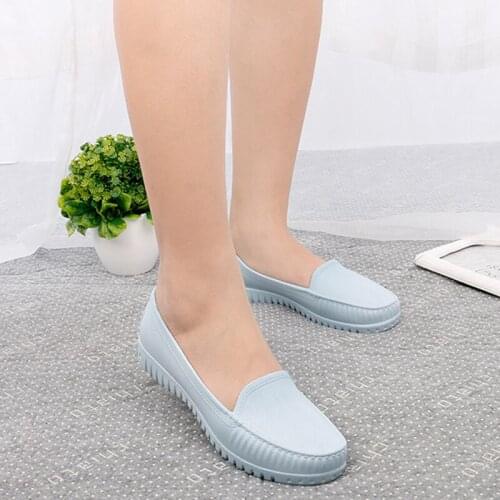 Women Rain Shoes 2021Summer PVC Waterproof Flat Shoe For Woman Candy Color Rain Shoe Non-Slip Casual Female Shoes Spring Flats