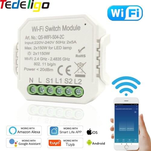Tuya Smart Life Wifi Switch Breaker Module 2Gang Smart Lighting Remote Control Lamp Home Automation Work With Google HomeAlexa