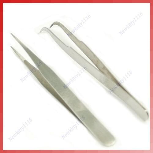 U119 Hot Sell 5pairs/lot Nail Art Stainless Steel Curved Straight Tweezers
