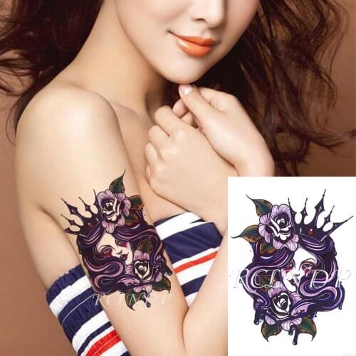 Waterproof Temporary Tattoo Sticker Rose Sexy Girl with Crown Flower Fake Tatto Flash Tatoo Hand Arm Foot Art for Men Women