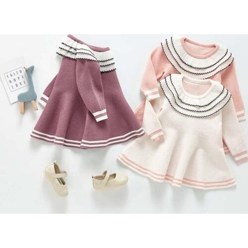 Melario Autumn Winter Baby Girls Knitted Sweater Dress Princess Elegant Toddler Kids Warm Dresses Infant Children Ruffle Clothes