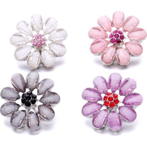 XH5326 New Pretty flower crystal 18mm Metal snap button jewelry for snap bracelet