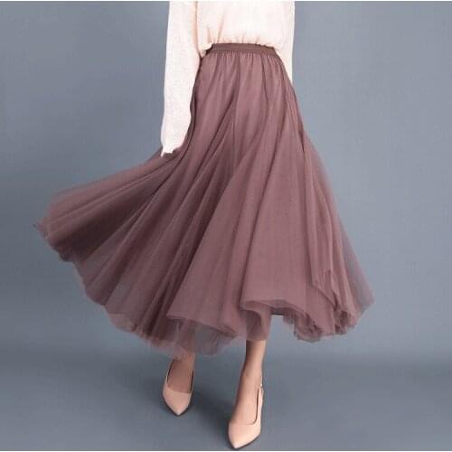 Autumn Hot Sale Princess Tulle Skirts Vintage Solid Color Mesh Women Skirt Pleated A-line Saia Female Jupe Longue Tutu Skirts