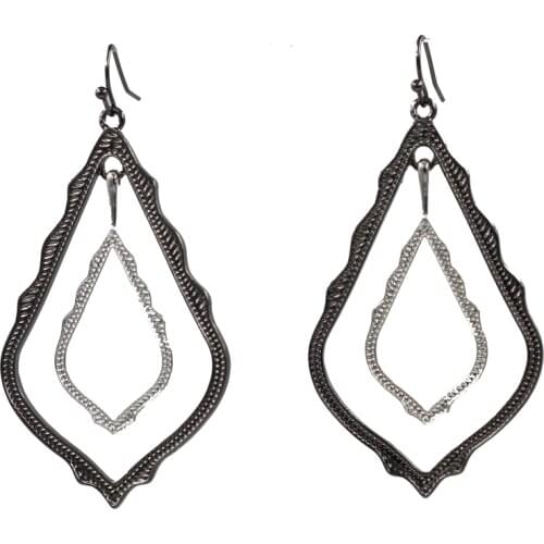 New Fashion Hollow Out Water Drop Frame Alloy Metal Simple Double Sophee Dangle Earrings for Women