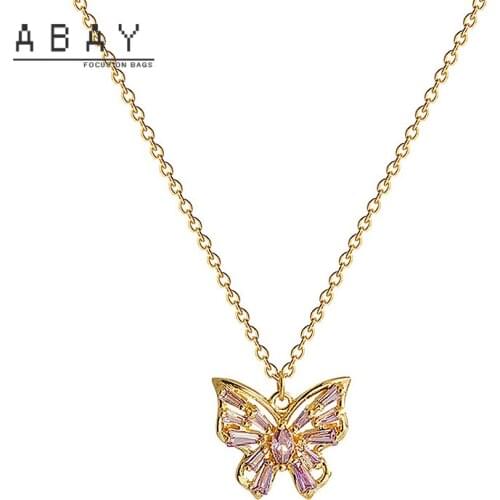 2021 New Butterfly Necklace Women New Simple Elegant Purple Zircon Exquisite Super Flash Temperament Advanced Clavicle Chain