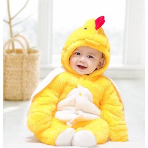 2018 Cute Cartoon Flannel Baby Rompers Novelty Chick Cotton Boy Girl Animal Rompers Stitch Babys Sets Baby Costumes