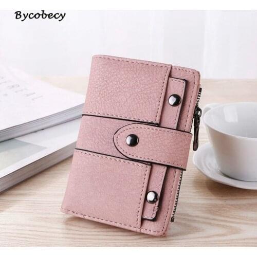 2021Women Leather Wallet Simple Retro Rivets Coin Purse Short Wallet Card Holders Handbag for Girls Purse Small Zipper Wallet