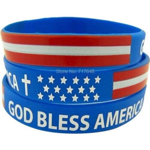 300pcs God Bless America Red White and Blue wristband silicone bracelets free shipping by FEDEX A