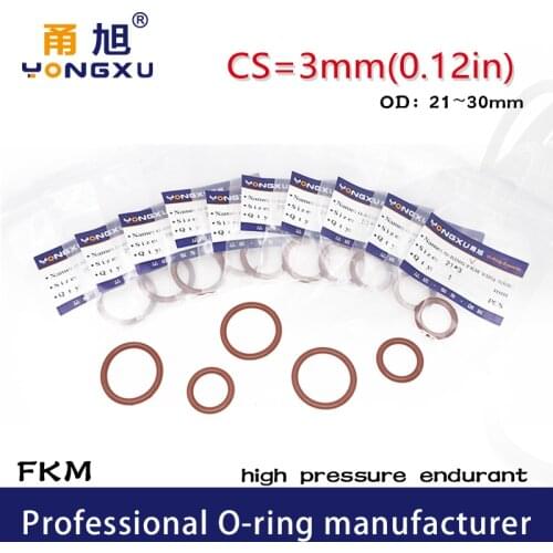 5PCS/lot Brown FKM Rubber fluororubber O-rings Seals CS3mm OD21/22/23/24/25/26/27/28/29/30*3mm Ring Seal Gasket Oil Rings Washer