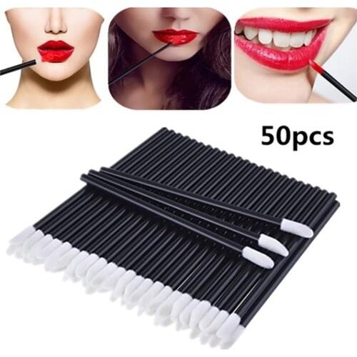 50 Pcs Fashion Black Disposable Cosmetic Lip Brush Gloss Wands Applicator Makeup Cosmetic Tool