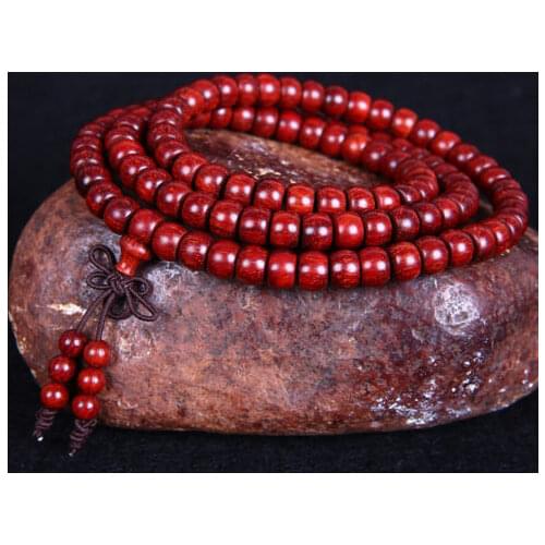 8x10mm Tibetan Buddhism 108 Indian Lobular red sandalwood Bead Mala Necklace